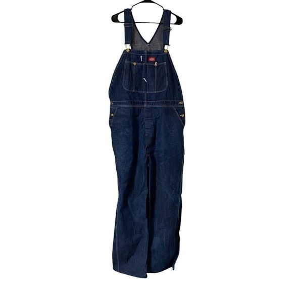 Dickies Bib Overalls Mens 40x32 Blue Carpenter Jeans Denim Workwear Outdoor USA - Picture 1 of 6